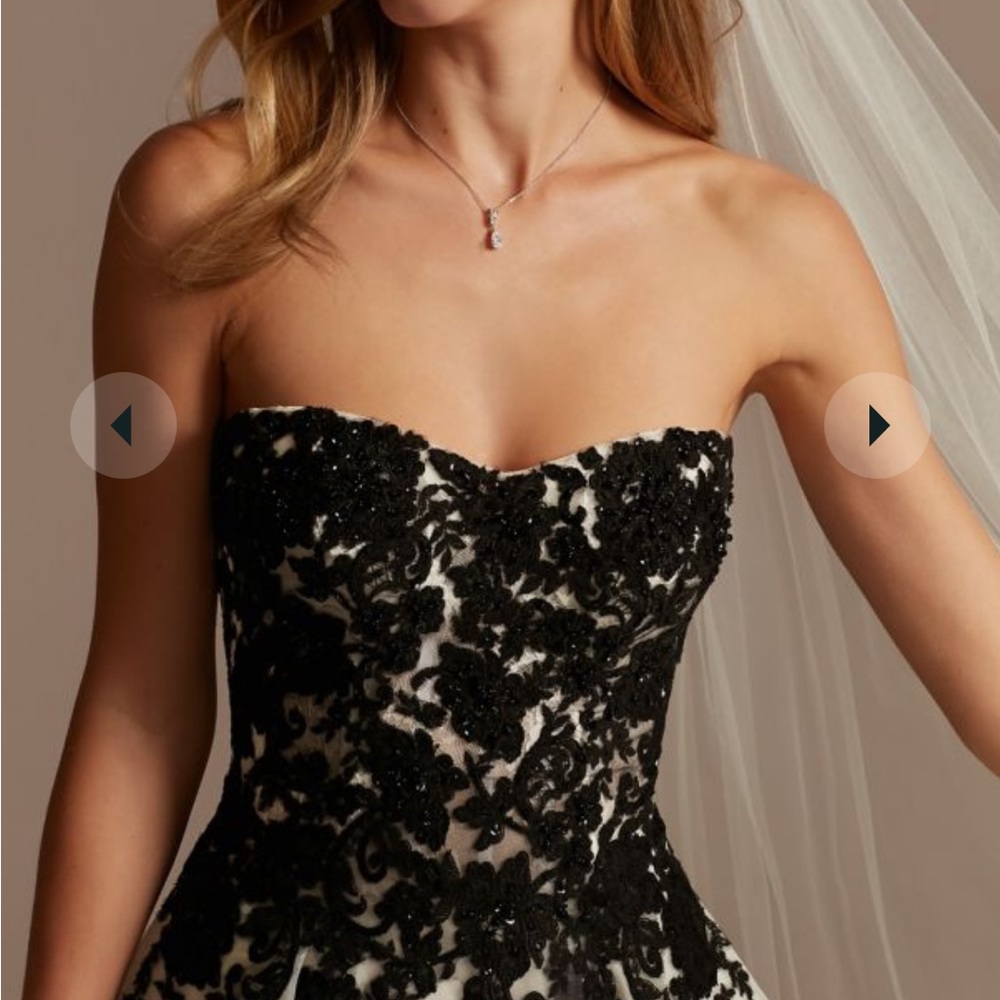 David’s Bridal Collection Sheer Lace and Tulle Ball Gown Wedding Dress